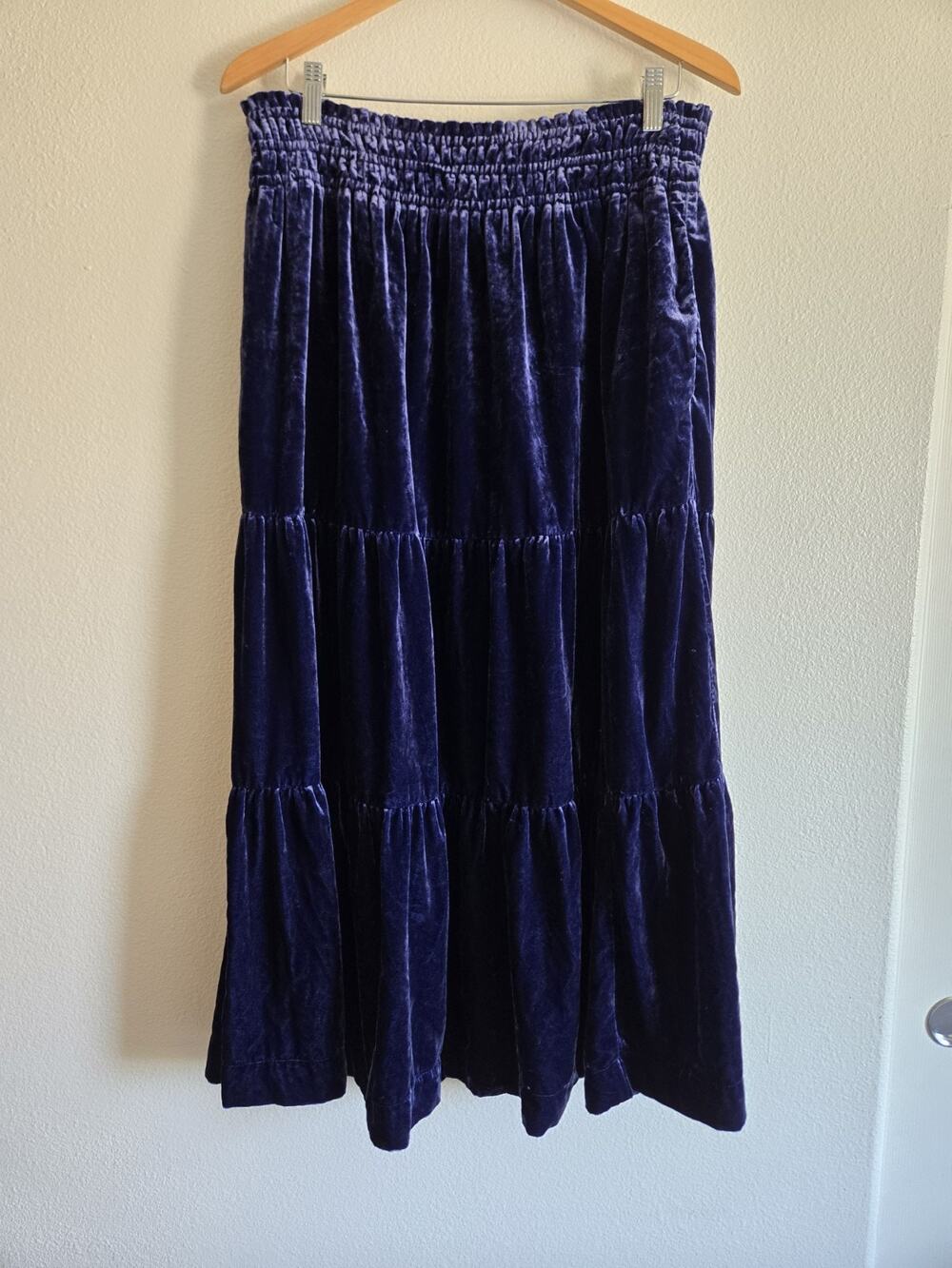 By Anthropologie The Somerset Maxi Skirt Blue Velvet Boho Witchy Whimsigoth LRG